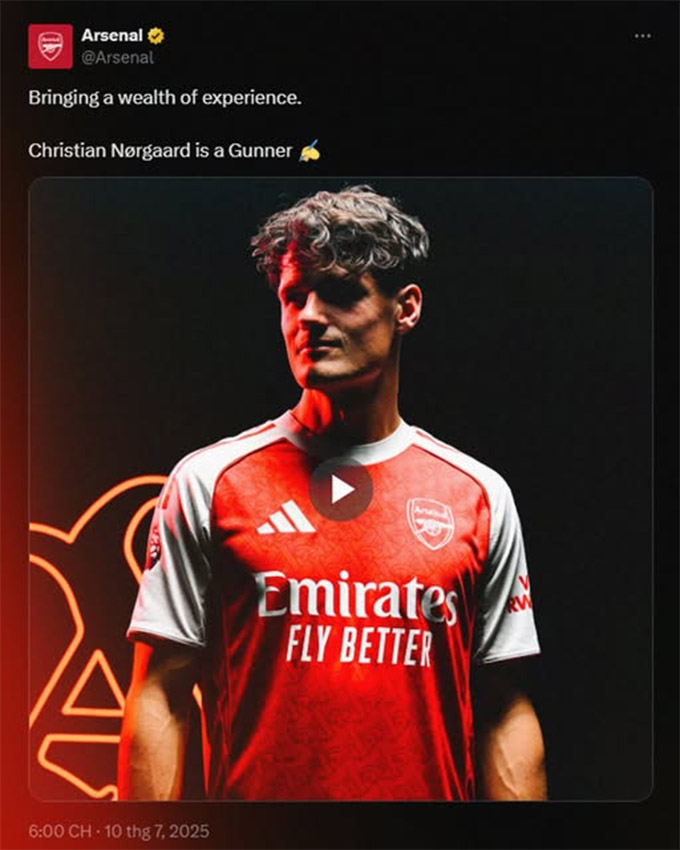 Arsenal chính thức chiêu mộ tiền vệ Christian Nørgaard