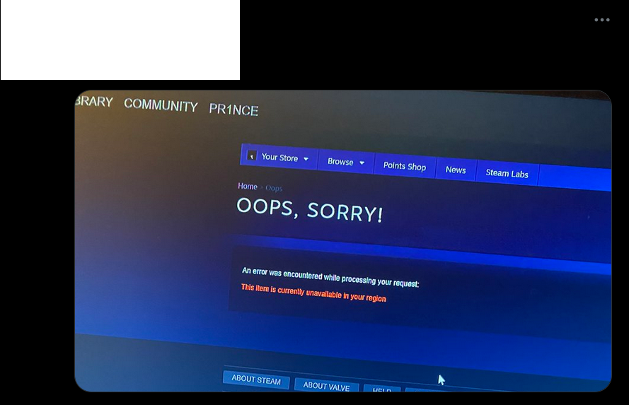 Ảnh chụp màn hình trang Steam của CS:GO sau khi bị xóa