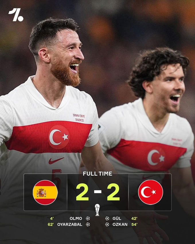 Tây Ban Nha hòa Thổ Nhĩ Kỳ 2-2 hòa giành vé