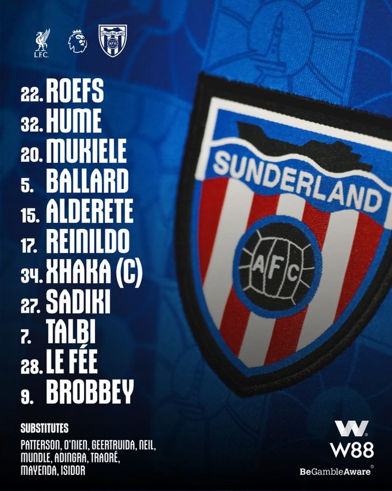 Trực tiếp Liverpool 1-1 Sunderland Florian Wirtz gỡ hòa (Hiệp 2) 2 Đội hình ra sân của Sunderland